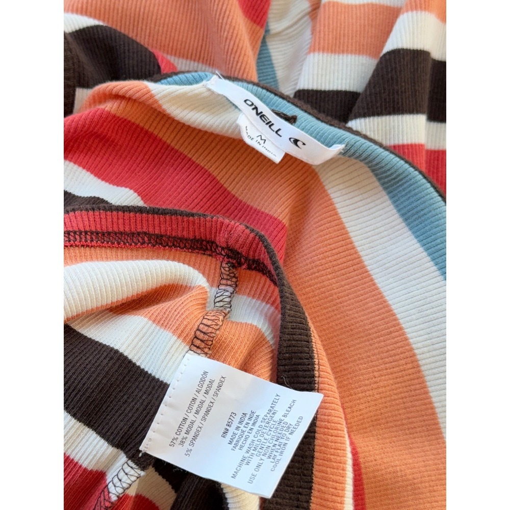 O'Neil Retro Colorful Striped Babydoll Top Fitted Y2K Boho Indie Ribbed Knit Med - Picture 5 of 8